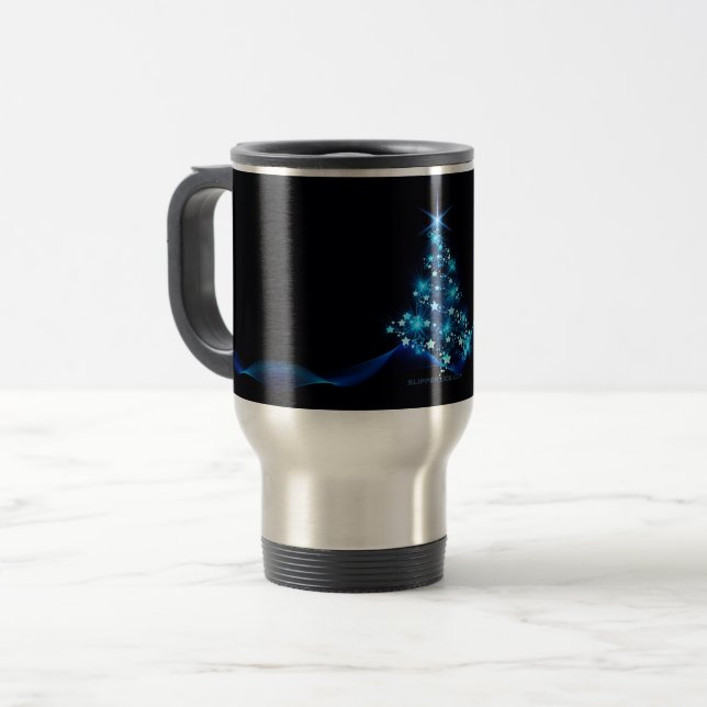 Mug De Voyage arbre de Noël stylisé SlipperyJoe bleu brillant s (Devant gauche)