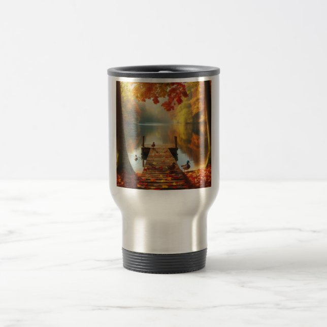 Mug De Voyage Arbres d'automne & lac avec canards (Centre)