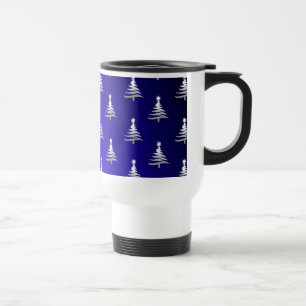 Mug De Voyage Arbres de Noël Argent sur Bleu Cobalt
