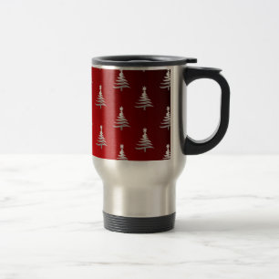Mug De Voyage Arbres de Noël Argent sur Rouge