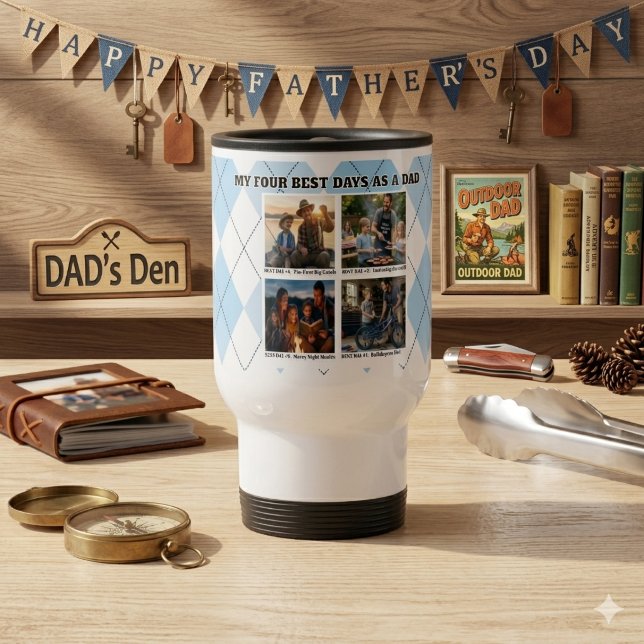 Mug De Voyage Argyle Rustique 4 Photo Meilleurs Jours Collage Ev (Créateur téléchargé)