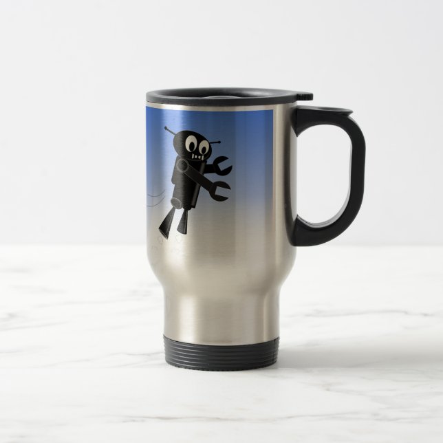 Mug De Voyage Arrière - plan Black Flying Robot Blue Sky (Droit)
