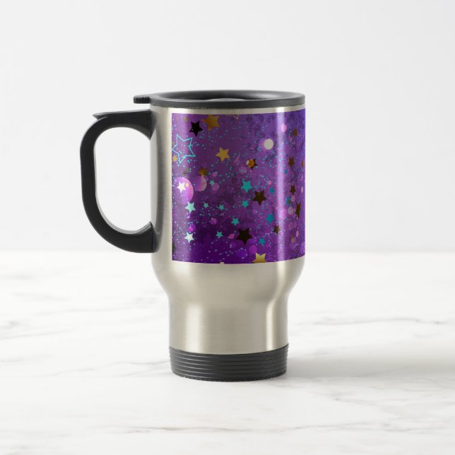 Mug De Voyage Arrière - plan de feuille violet avec étoiles (Gauche)