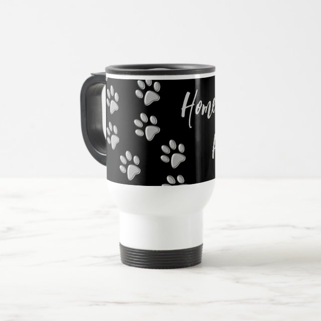 Mug De Voyage Arrière - plan noir Silver Dog Paws Motif d'impres (Devant gauche)