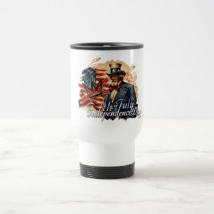 Mug De Voyage Art de la fête de l'indépendance de l'oncle Sam sa