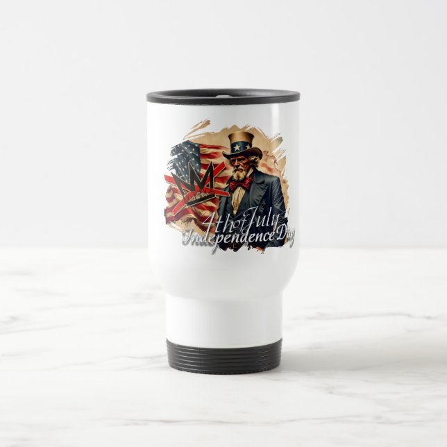 Mug De Voyage Art de la fête de l'indépendance de l'oncle Sam sa (Centre)
