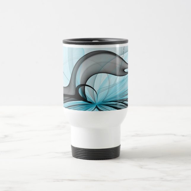 Mug De Voyage Art fractal moderne gris anthracite abstrait bleu (Centre)