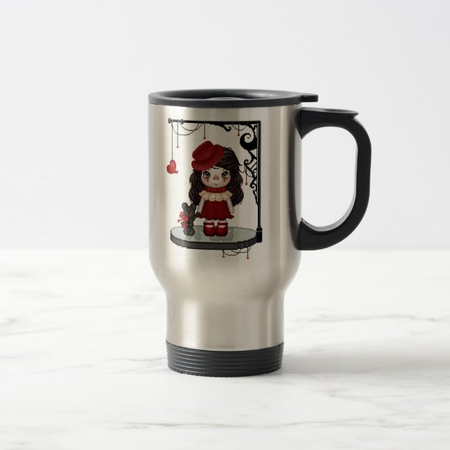 Mug De Voyage Art gothique rouge de pixel de poupée d'amour (Droit)
