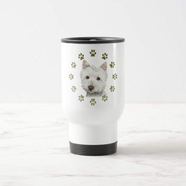 Mug De Voyage Art mignon et pattes de chien de Westie (Centre)