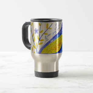 Mug De Voyage Art moderne d'oiseau bleu et jaune à l'aquarelle