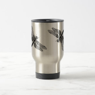 Mug De Voyage Art vintage noir de nature de libellule