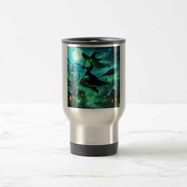 Mug De Voyage Aura verte effrayante sorcière d'Halloween (Centre)