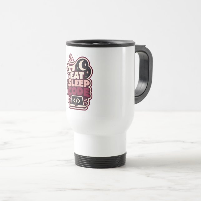 Mug De Voyage Autocollant Eat Sleep Code - Cadeau de programmeur (Devant droit)
