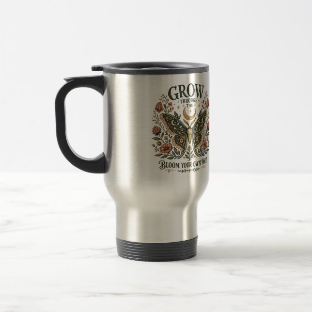 Mug De Voyage Autocollant floral de papillon de nuit céleste (Gauche)