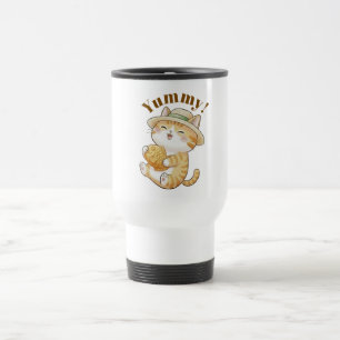 Mug de voyage avec chat roux Kawaii et poisson Tai