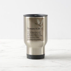 Mug de voyage avec verset biblique Romains 8:28