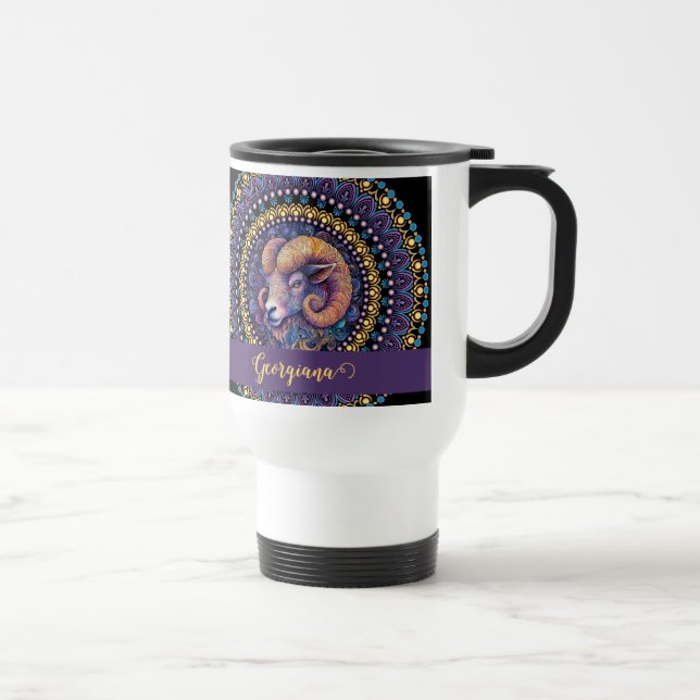 Mug De Voyage Baies Whimsical personnalisées Zodiac Dot Mandala (Droite)