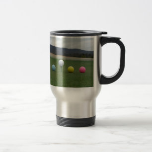 Mug De Voyage Ballons de golf aux couleurs vives sur une montagn