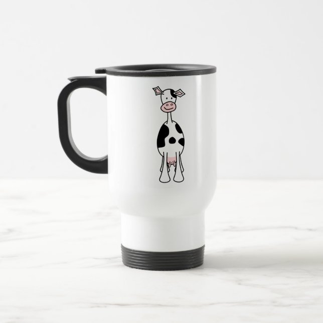 Mug De Voyage Bande dessinée noire et blanche de vache. Avant (Gauche)