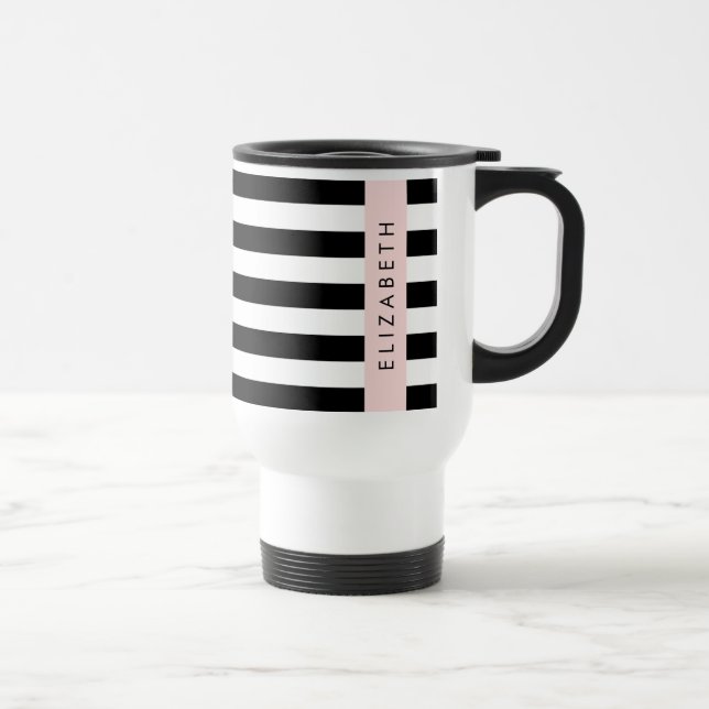 Mug De Voyage Bandes noires et blanches, Gravées, Lignes, Votre  (Droite)
