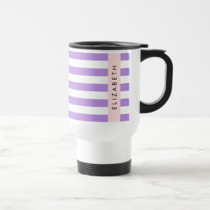 Mug De Voyage Bandes Violettes, Motif Gratté, Lignes, Votre Nom