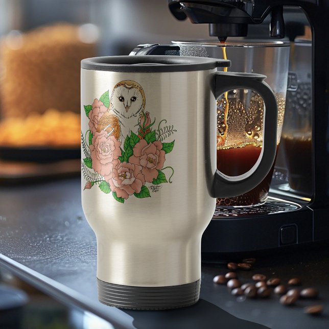 Mug De Voyage Barne Chouette Fleurs roses Bleu (Créateur téléchargé)