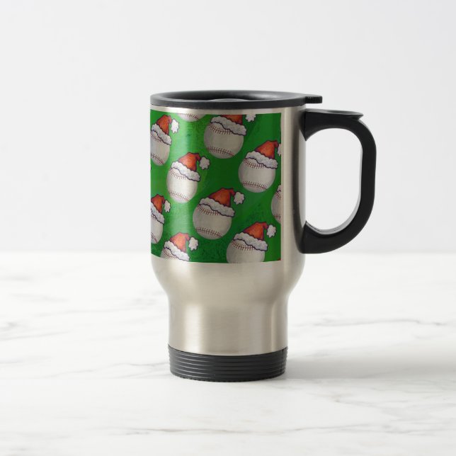 Mug De Voyage Baseball à Santa Hat Motif sur Vert (Droit)