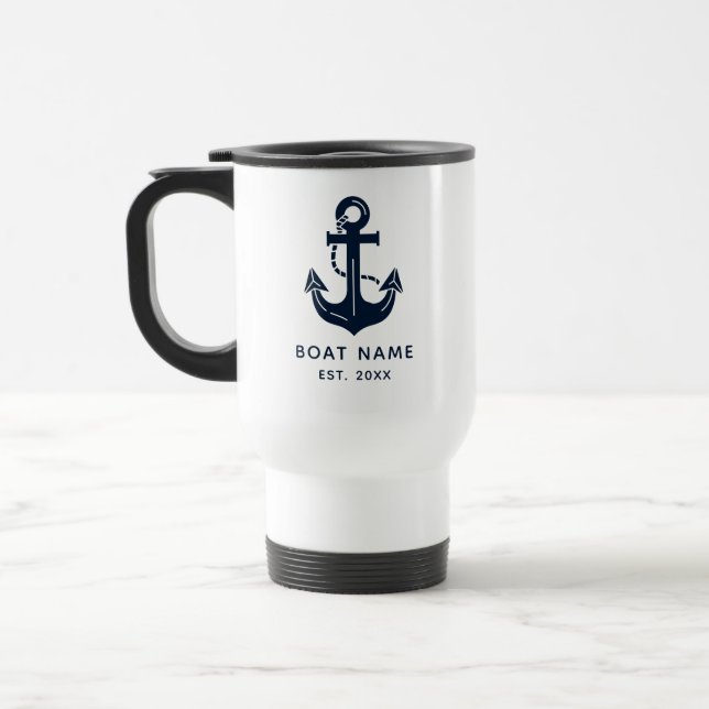 Mug De Voyage Bateau Nom Bleu Marine Nautilus Ancre (Gauche)