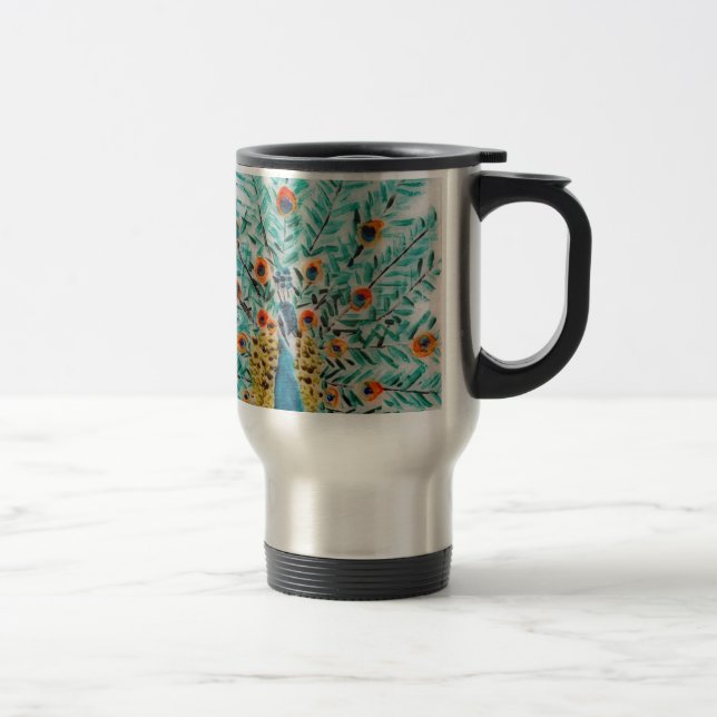 Mug De Voyage Beau Paon Emerald Green Turquoise Peacock (Droit)