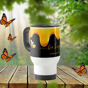 Mug De Voyage Bee Happy noir mignon bourdons abeilles gouttant d