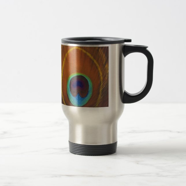Mug De Voyage Belle plume originale de paon peinte à la main (Droit)