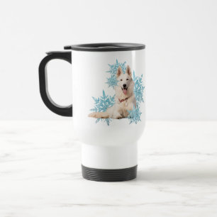 Mug De Voyage Berger allemand blanc posé dans les flocons de nei