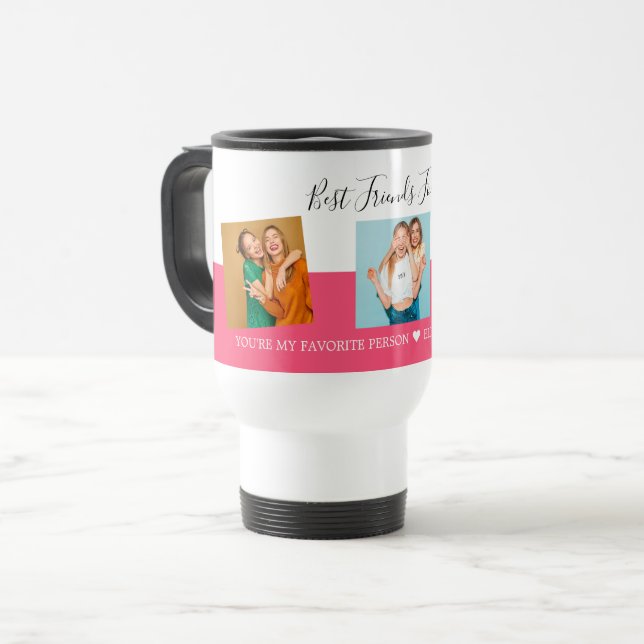 Mug De Voyage BFF Photo Collage Best Friends Custom Text Script (Devant gauche)