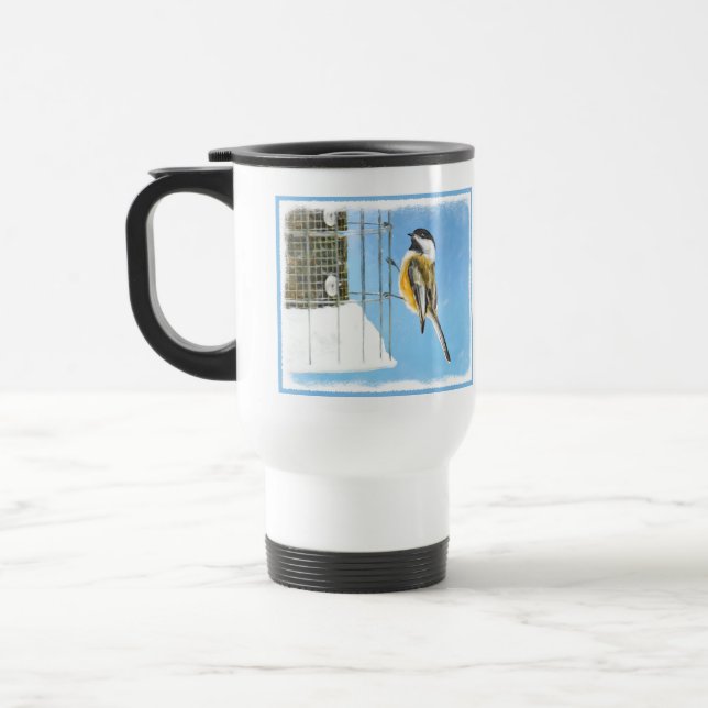 Mug De Voyage Bickadee sur la peinture d'alimentation - Oiseaux  (Gauche)