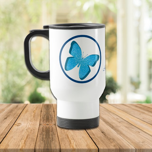 Mug De Voyage Bijou papillon bleu personnalisé (Créateur téléchargé)
