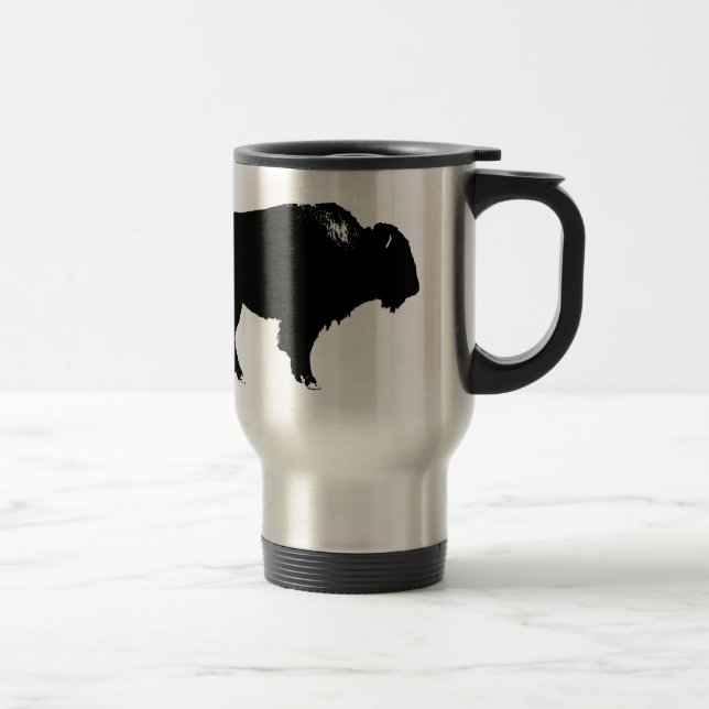 Mug De Voyage Bison noir et blanc Silhouette Pop Art (Droit)