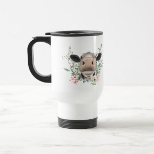 Mug De Voyage bisou de nez de vache fleurs aquarelle gris animal