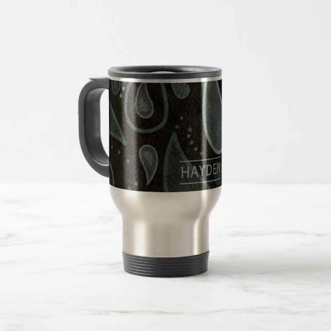 Mug De Voyage Black Grey Paisley Pattern Elegant Personalised (Devant gauche)
