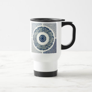 Mug De Voyage Blanc bleu Floral chinois rond