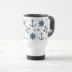 Mug De Voyage Blanc de marine d'Ancres et de boussole de la