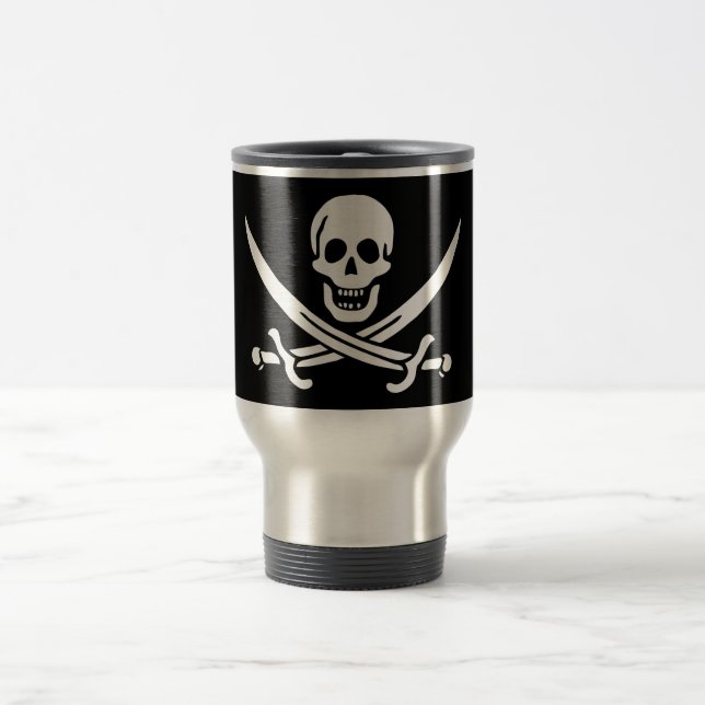 Mug De Voyage Blanc, Drapeau Pirate Calico Jack, Crâne & Cutlass (Centre)