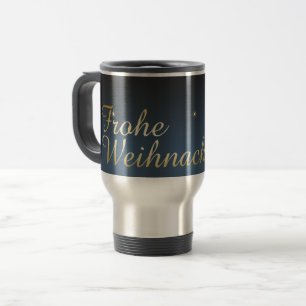 Mug De Voyage Blaues Weihnachtsmotiv mit goldenem Weihnachtsbaum