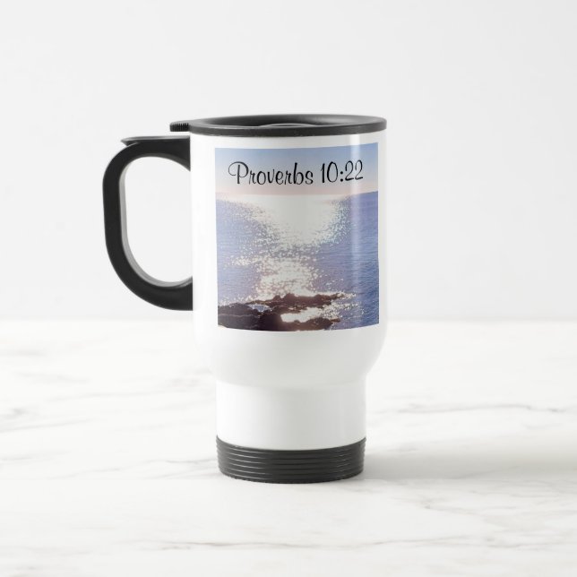 Mug De Voyage Blessures de l'océan bleu étincelant Bible Verse (Gauche)