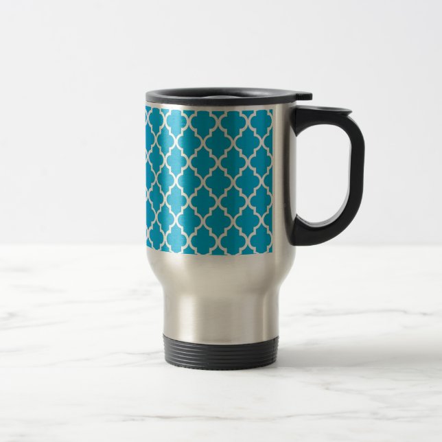 Mug De Voyage bleu aqua cool, élégant, classique quatrefeuilles (Droit)