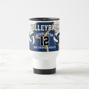 Mug De Voyage Bleu foncé et blanc avec Gold Volleyball Sport