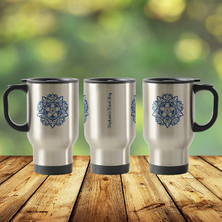Mug De Voyage Bleu Mandala Art Nom personnalisé tumbler