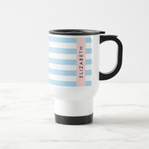 Mug De Voyage Bleu, Motif rayé, Lignes, Votre Nom