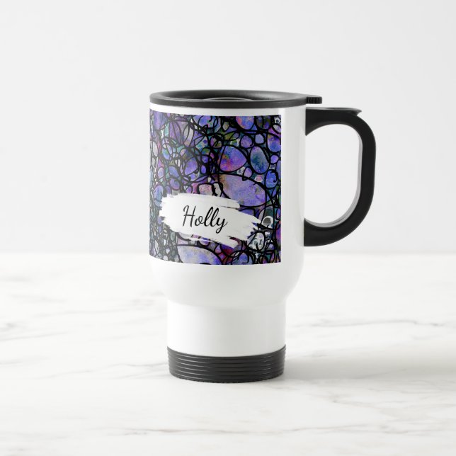 Mug De Voyage Bleu, pourpre et noir Absract avec brosse & nom (Droite)