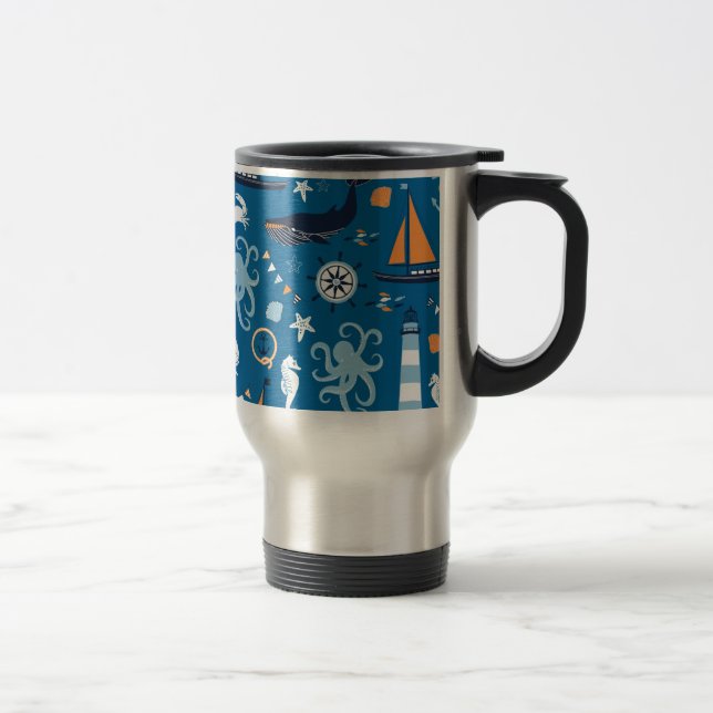 Mug De Voyage Bleu profond Toutes les choses Nautiques (Droit)