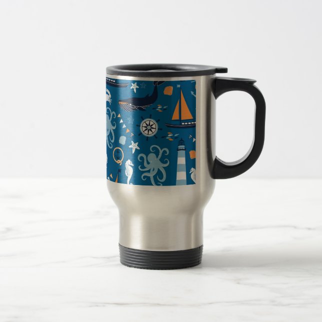 Mug De Voyage Bleu profond Toutes les choses Nautiques (Droit)